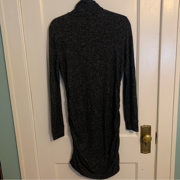 Athleta Malaga Dark Gray Heather Turtleneck Ruched Side Jersey Knit Dress Sz M - Picture 15 of 15